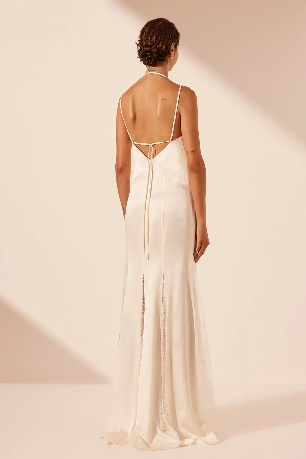 LA LUNE CUMULUS SILK LACE PLUNGED MAXI DRESS - IVORY