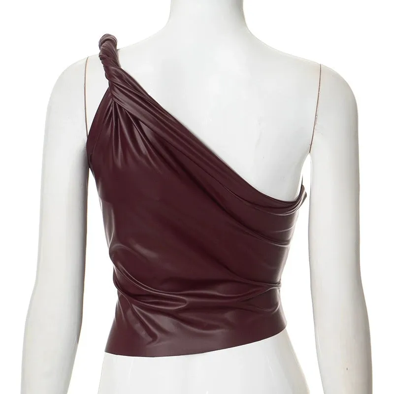 Laura Faux Leather One Shoulder Top