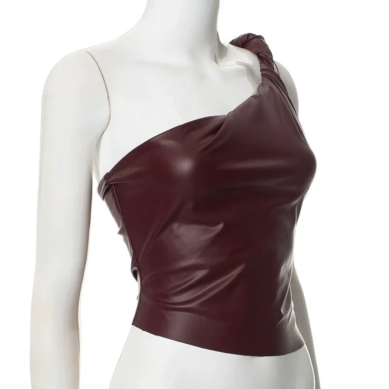 Laura Faux Leather One Shoulder Top