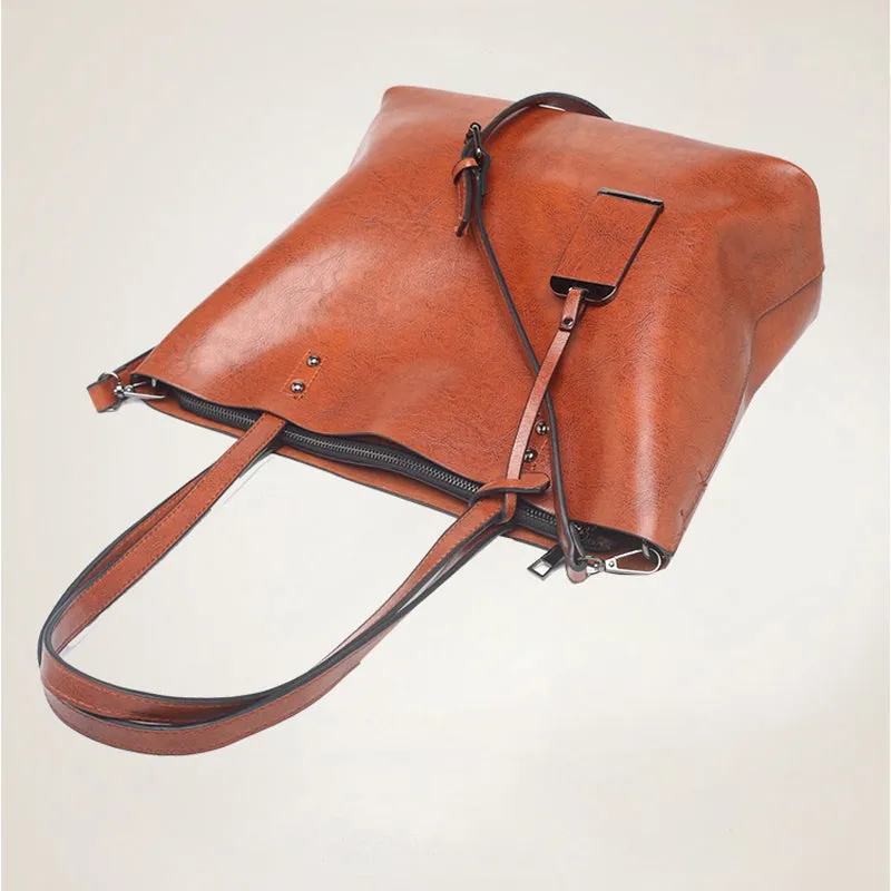 Leather Tote Bag, Leather Purse with Zipper, Crossbody Bag