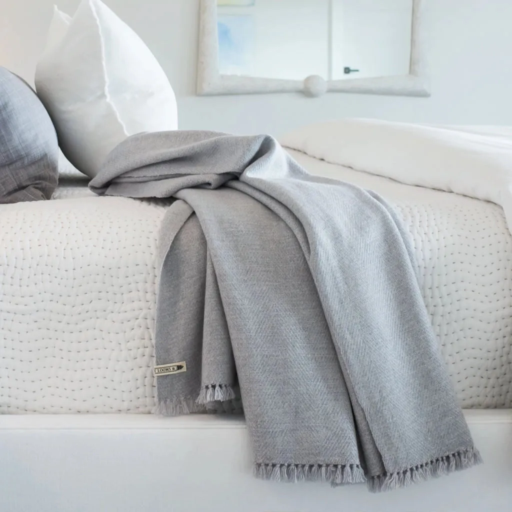 Light Gray Handwoven Cashmere Throw