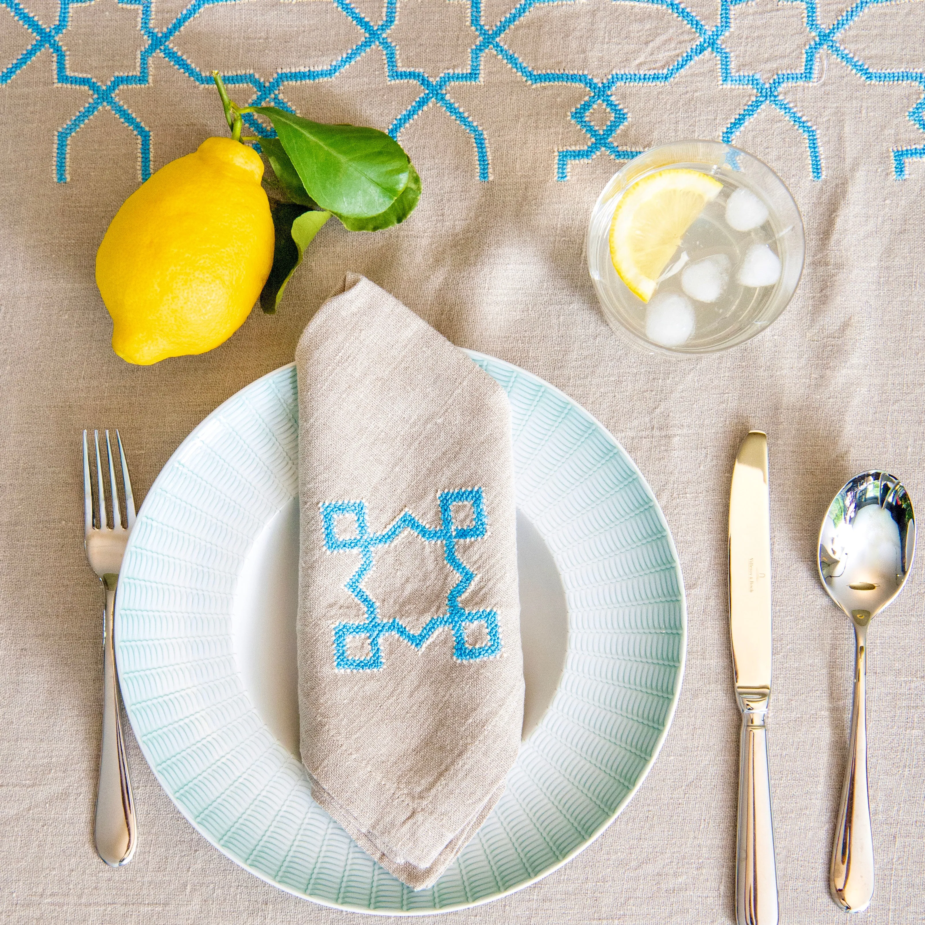 LINEN TABLECLOTH TURQUOISE KOUTUBIA | 350 x 180 cm