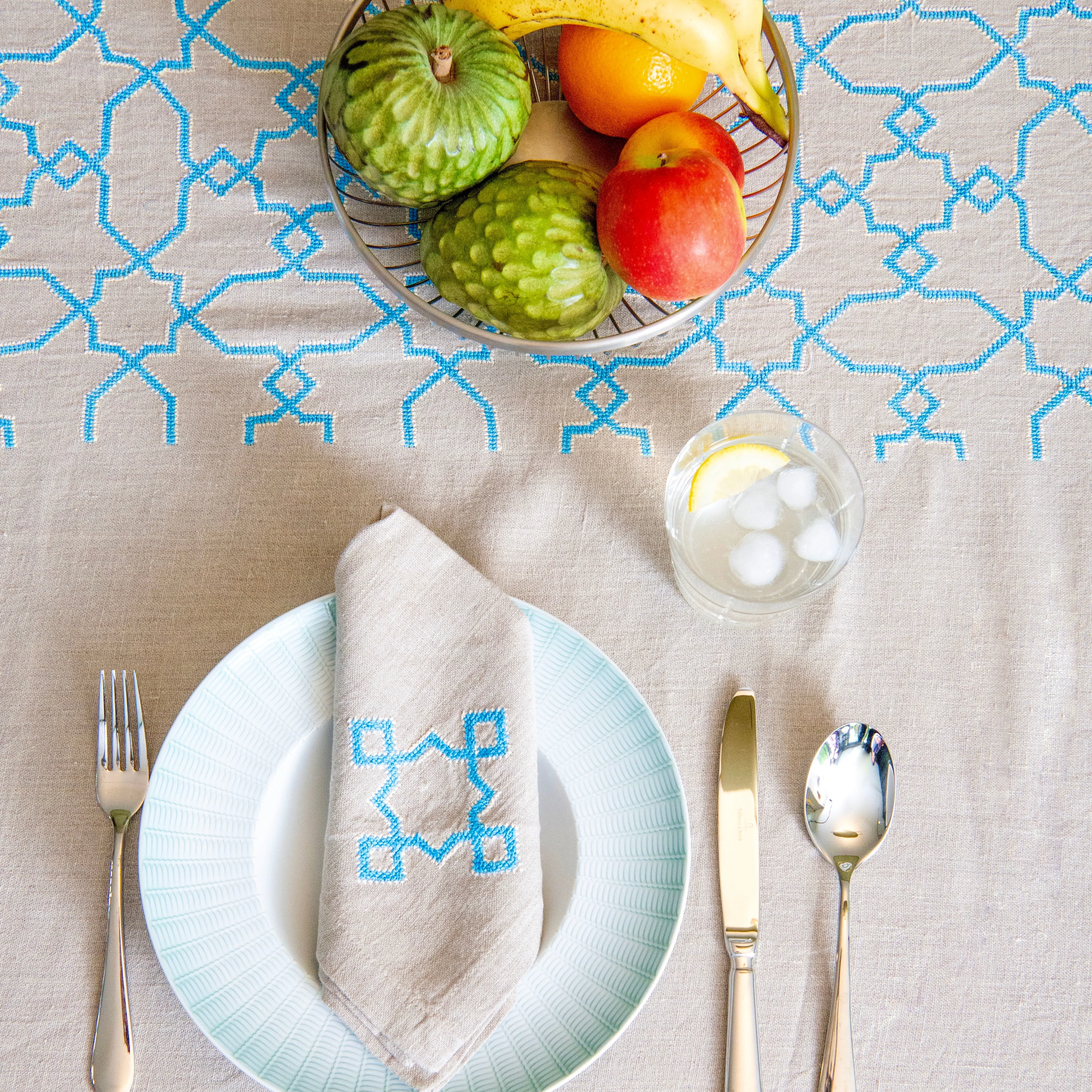 LINEN TABLECLOTH TURQUOISE KOUTUBIA | 350 x 180 cm