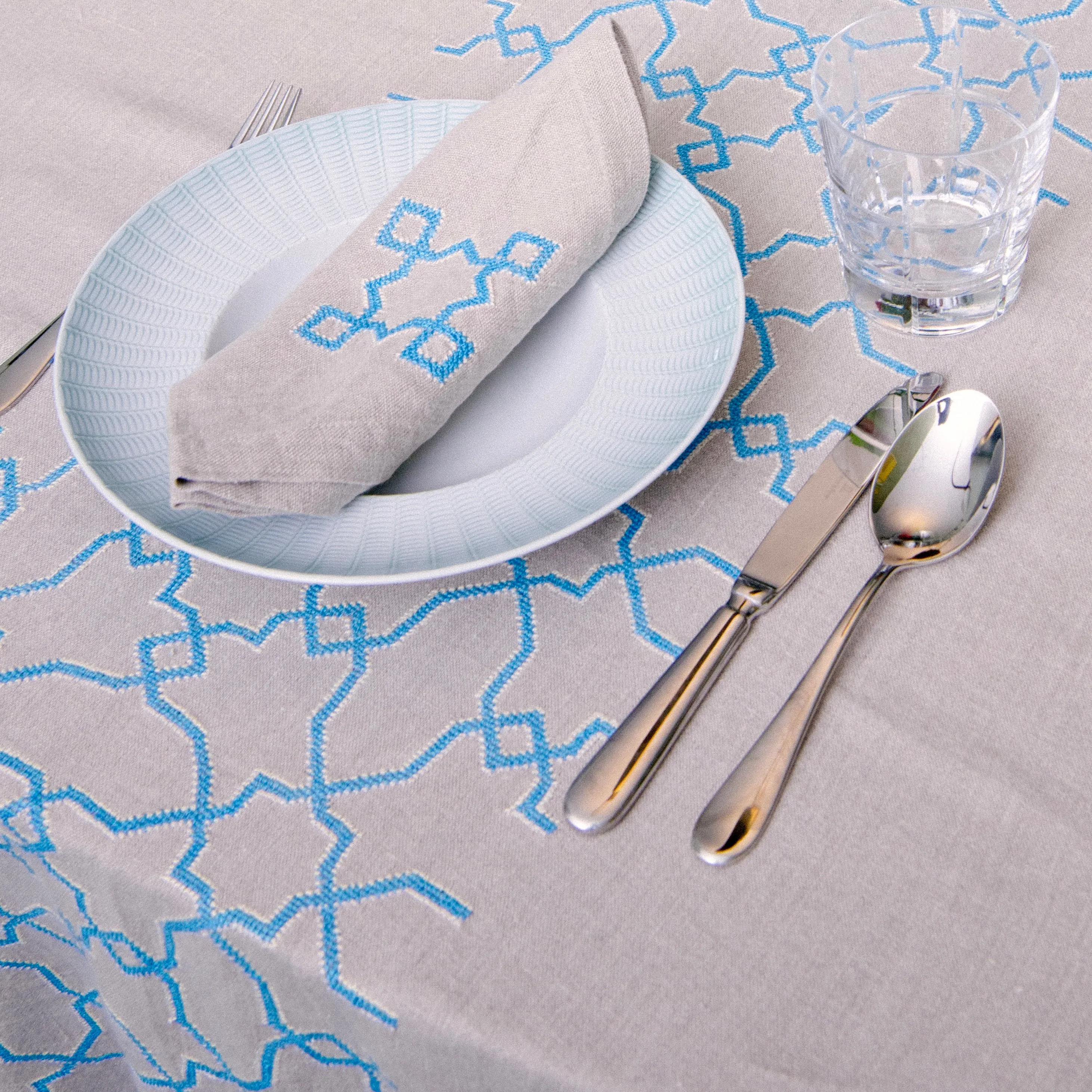 LINEN TABLECLOTH TURQUOISE KOUTUBIA | 350 x 180 cm