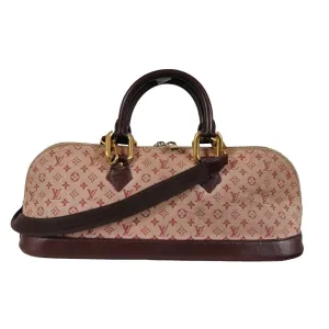 LV Monogram Mini Lin Alma Long Red Dark Brown Oval Shape Crossbody Top Handle