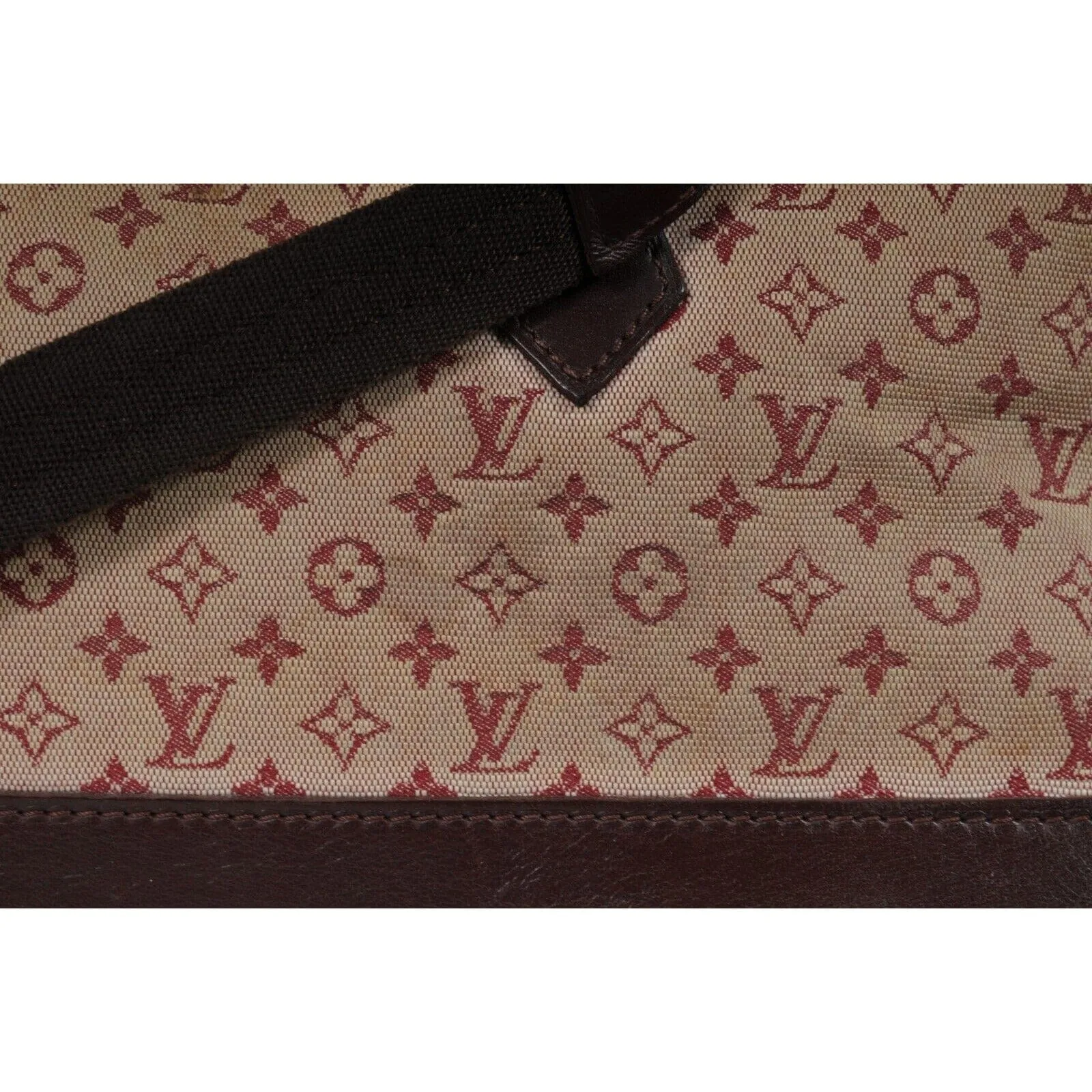 LV Monogram Mini Lin Alma Long Red Dark Brown Oval Shape Crossbody Top Handle