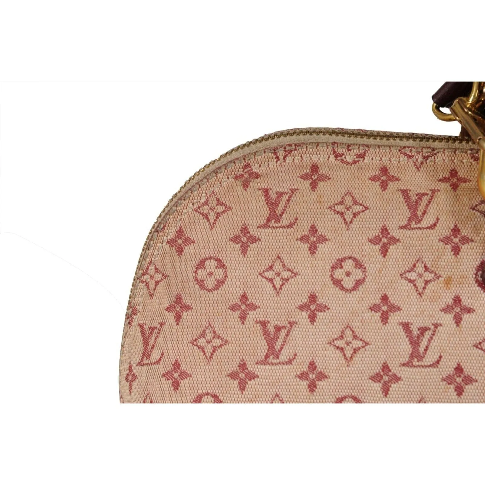 LV Monogram Mini Lin Alma Long Red Dark Brown Oval Shape Crossbody Top Handle