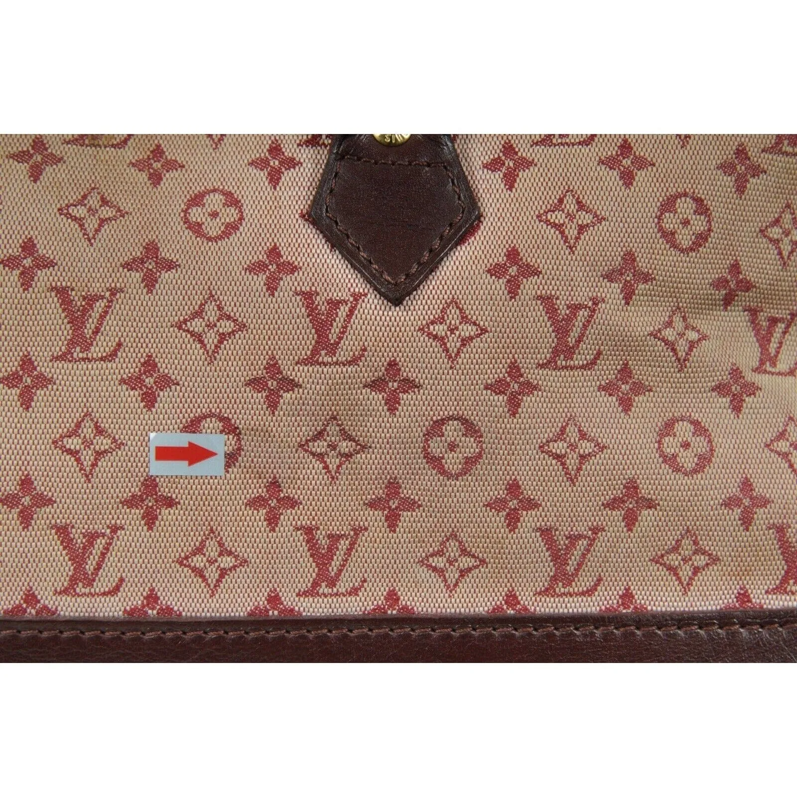 LV Monogram Mini Lin Alma Long Red Dark Brown Oval Shape Crossbody Top Handle