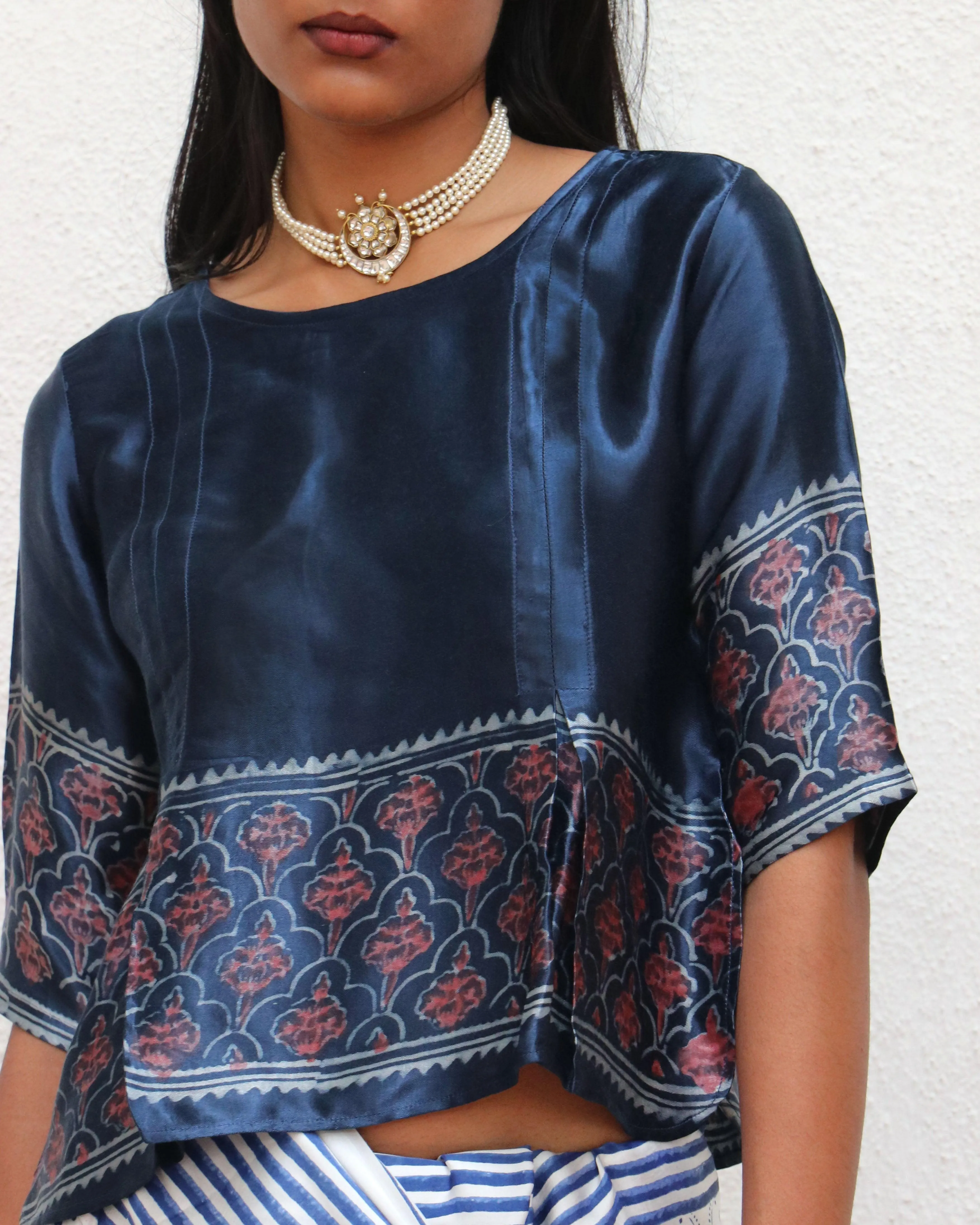 Mangata Blockprinted Mashru Silk Blouse