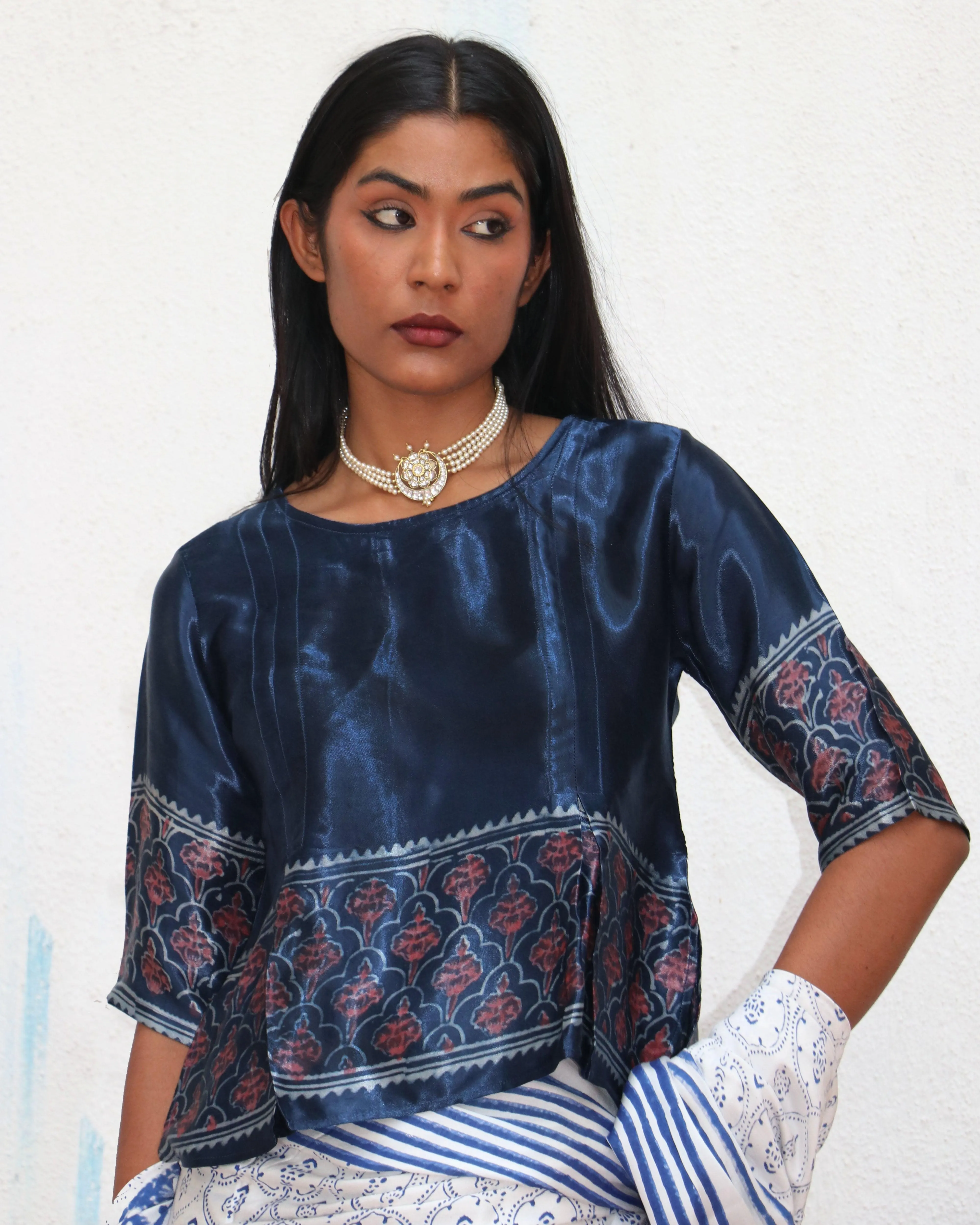 Mangata Blockprinted Mashru Silk Blouse