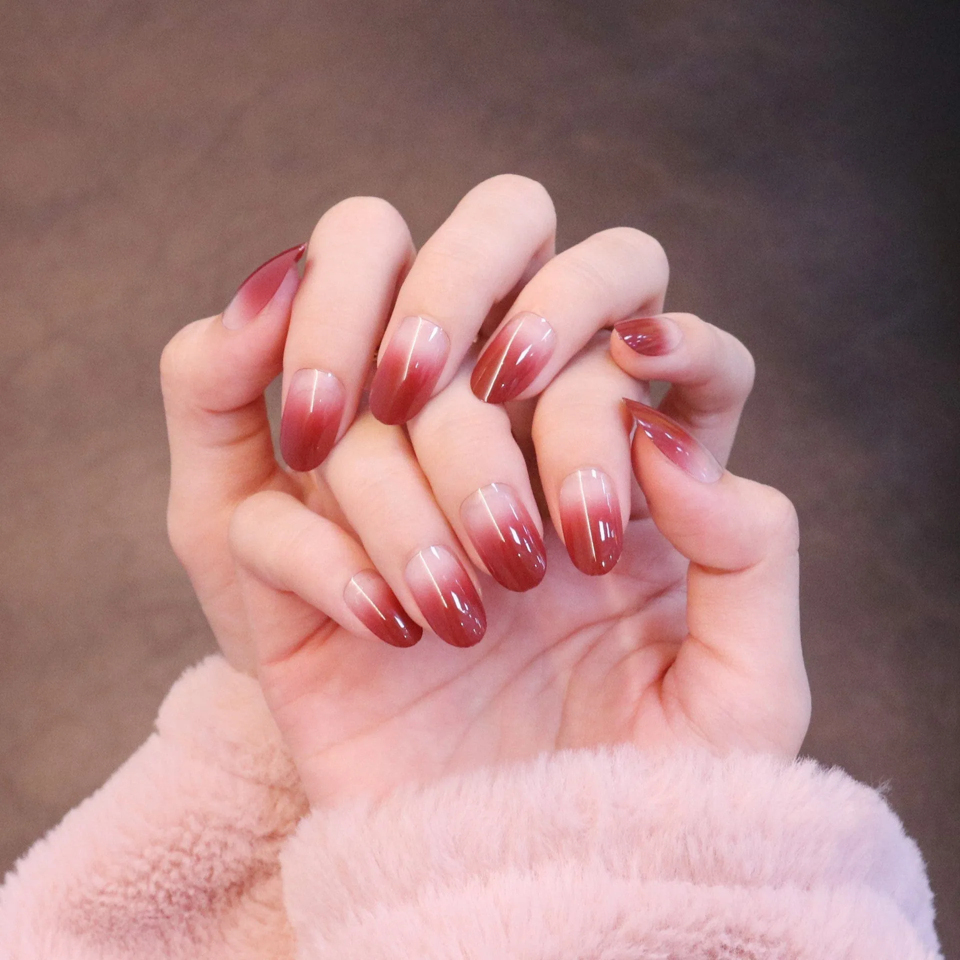 Medium Rounded Cherry Red Ombre Press On Nails