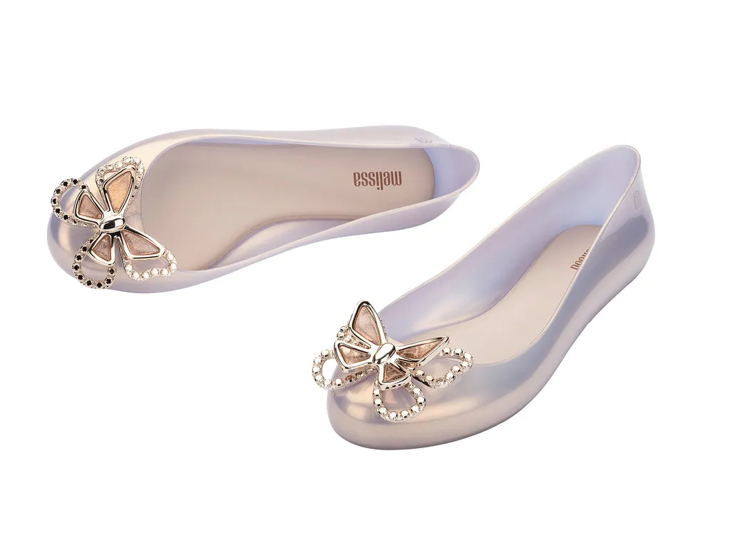 Melissa Sweet Love Fly AD Butterfly Embellished Gold Beige Ballerinas