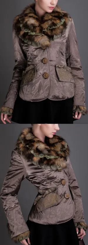 Metallic Fur-Trimmed Jacket