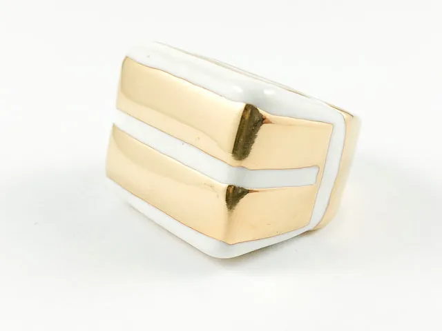 Modern Unique Double Bar Enamel Gold Steel Ring