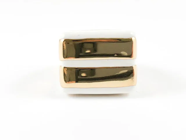 Modern Unique Double Bar Enamel Gold Steel Ring