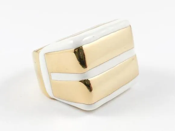 Modern Unique Double Bar Enamel Gold Steel Ring