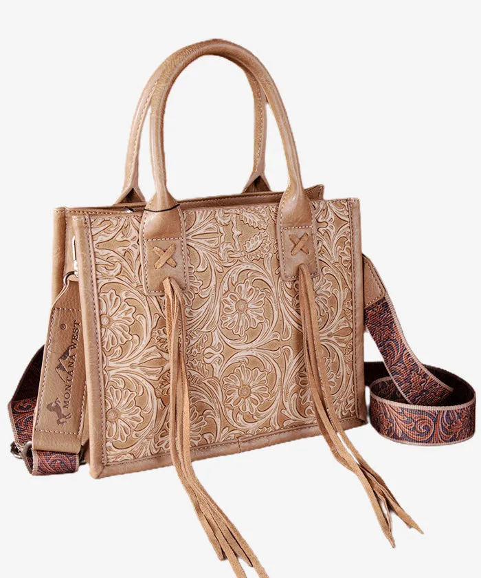 Montana West Fringe Tooled Tote Bag