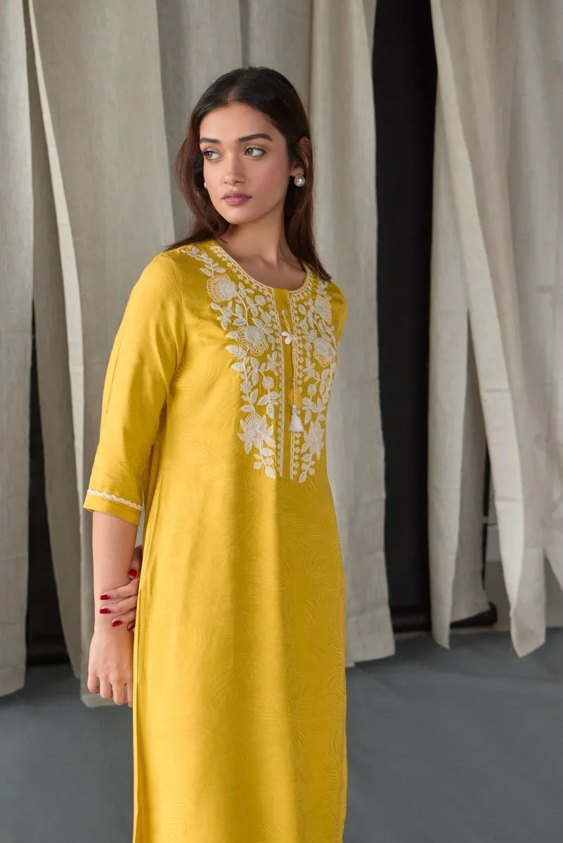 Mustard Jacquard Kurta