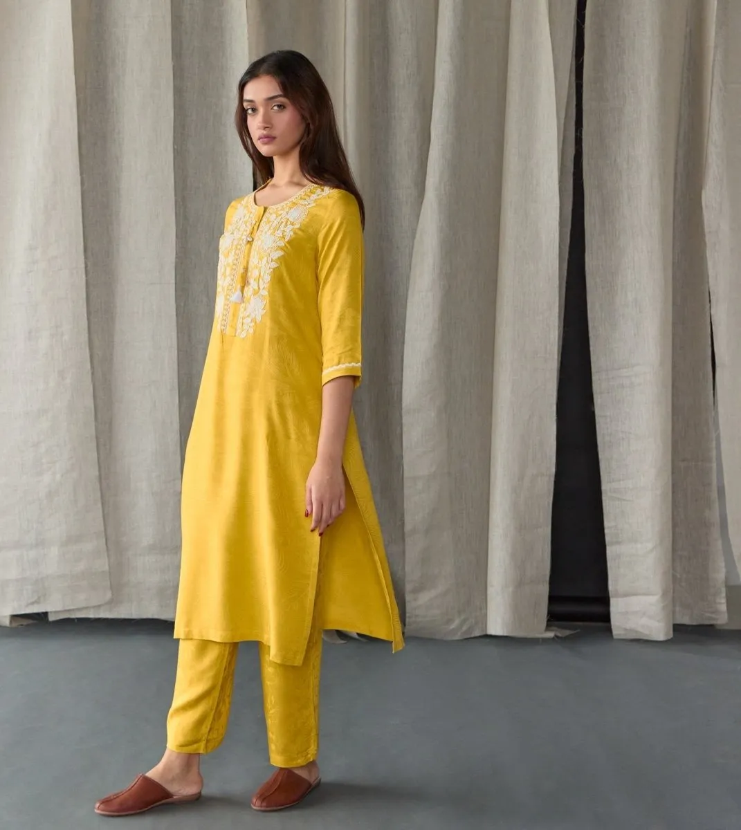 Mustard Jacquard Kurta