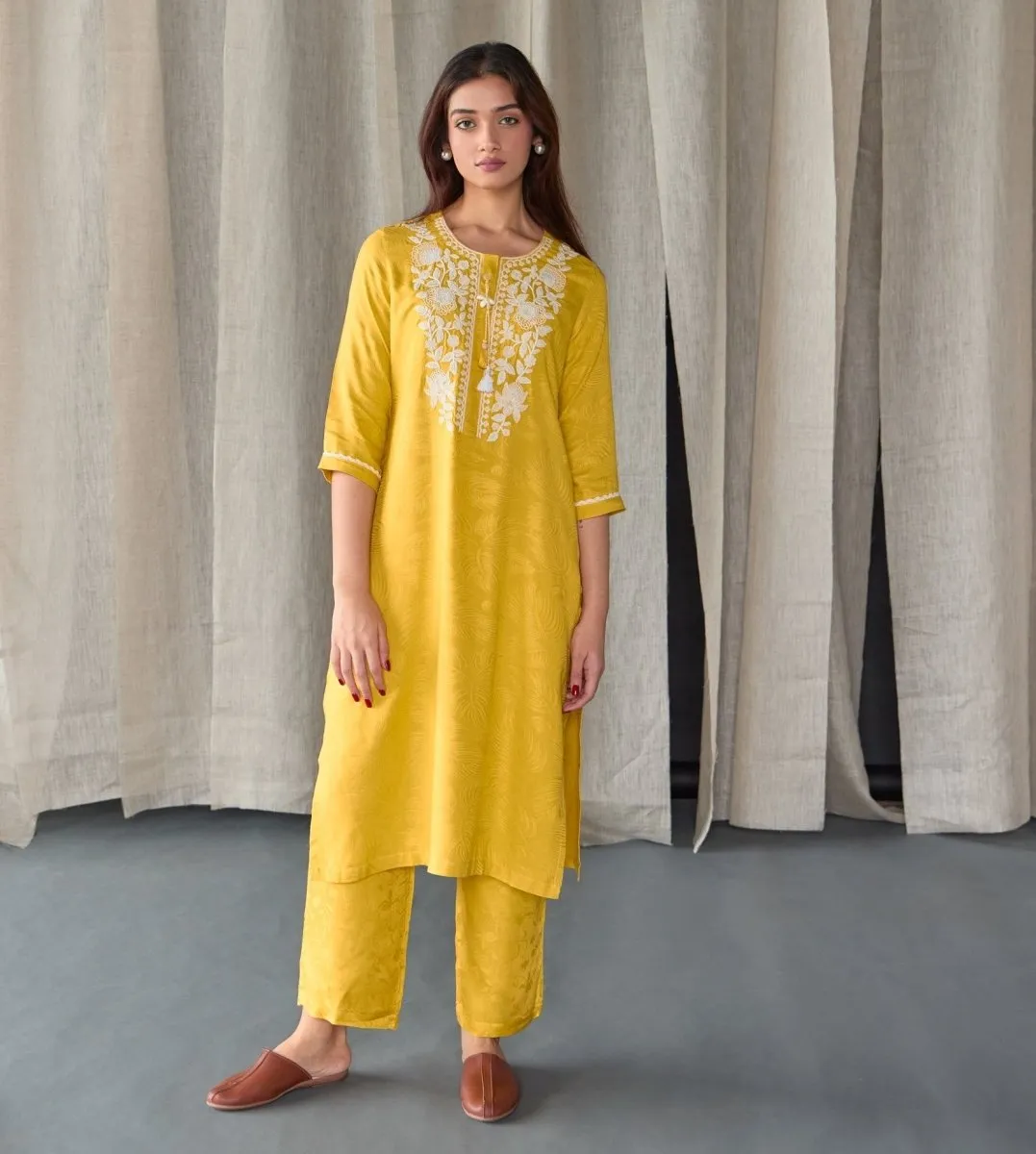 Mustard Jacquard Kurta