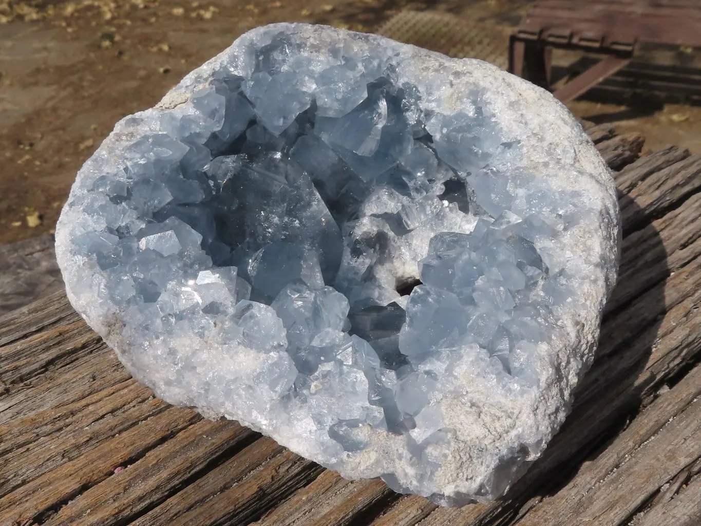 Natural Blue Celestite Geode Specimen With Cubic Crystals (Hole Drilled In Back For Light) x 1 From Sakoany, Madagascar