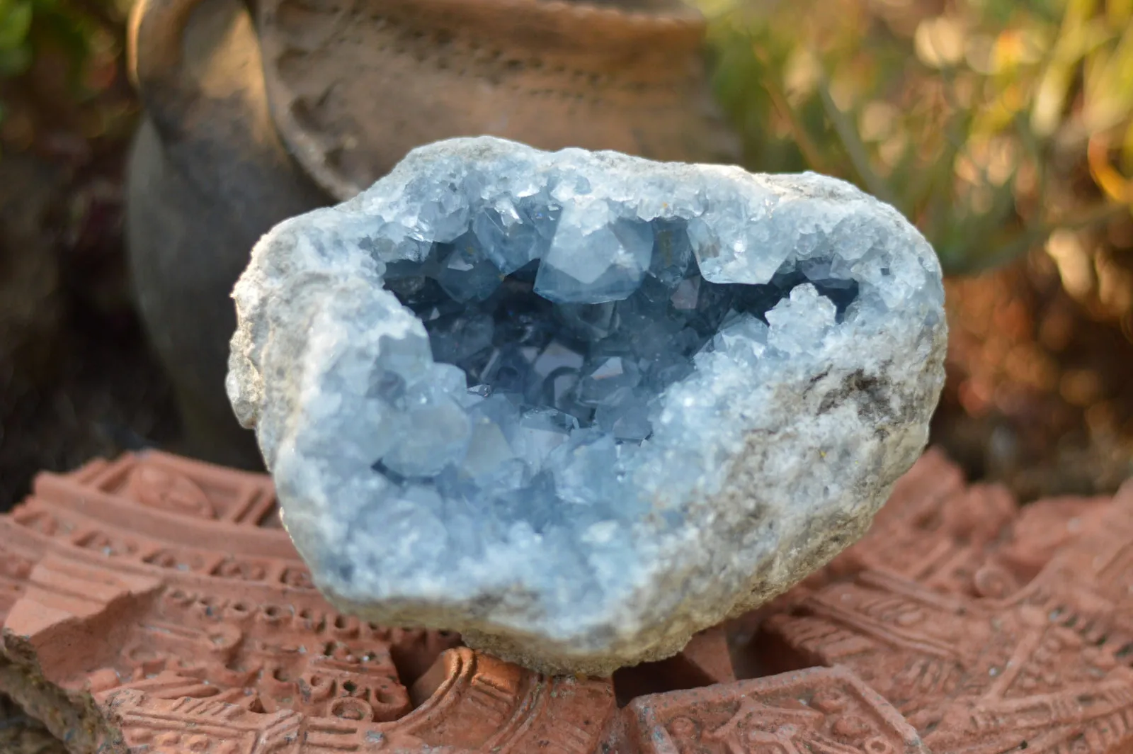 Natural Blue Celestite Geode Specimen With Gemmy Cubic Crystals  x 1 From Sakoany, Madagascar