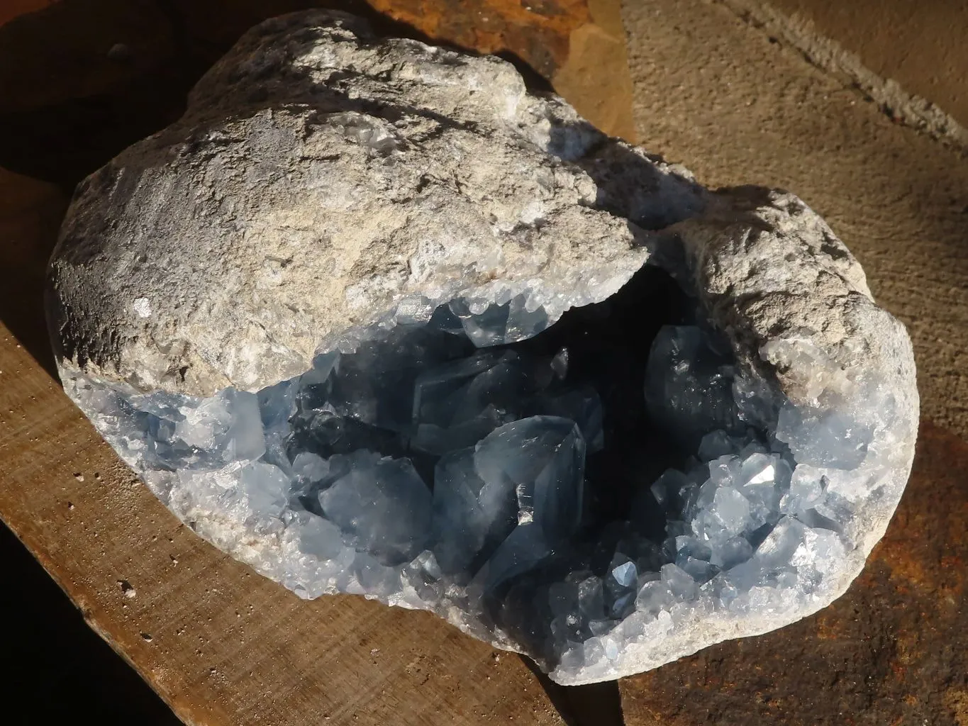 Natural Large Blue Celestite Geode With Gemmy Centred Crystals  x 1 From Sakoany, Madagascar