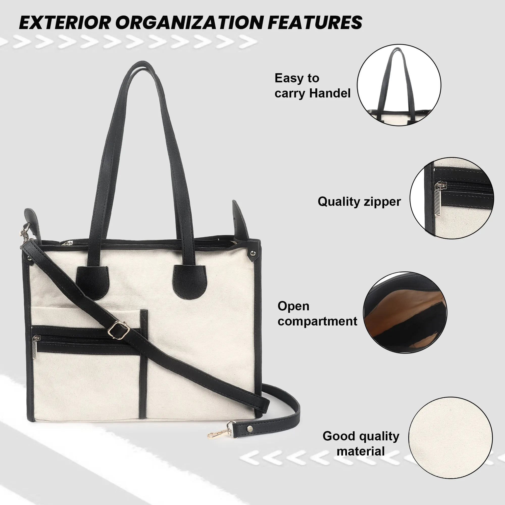 Off White-Black Canvas Handbag For Women