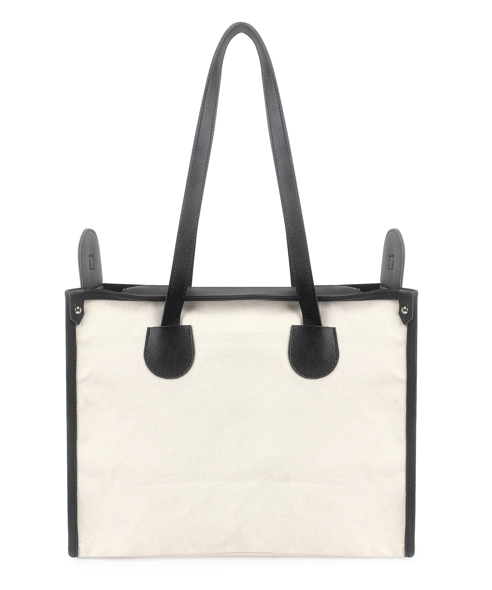 Off White-Black Canvas Handbag For Women