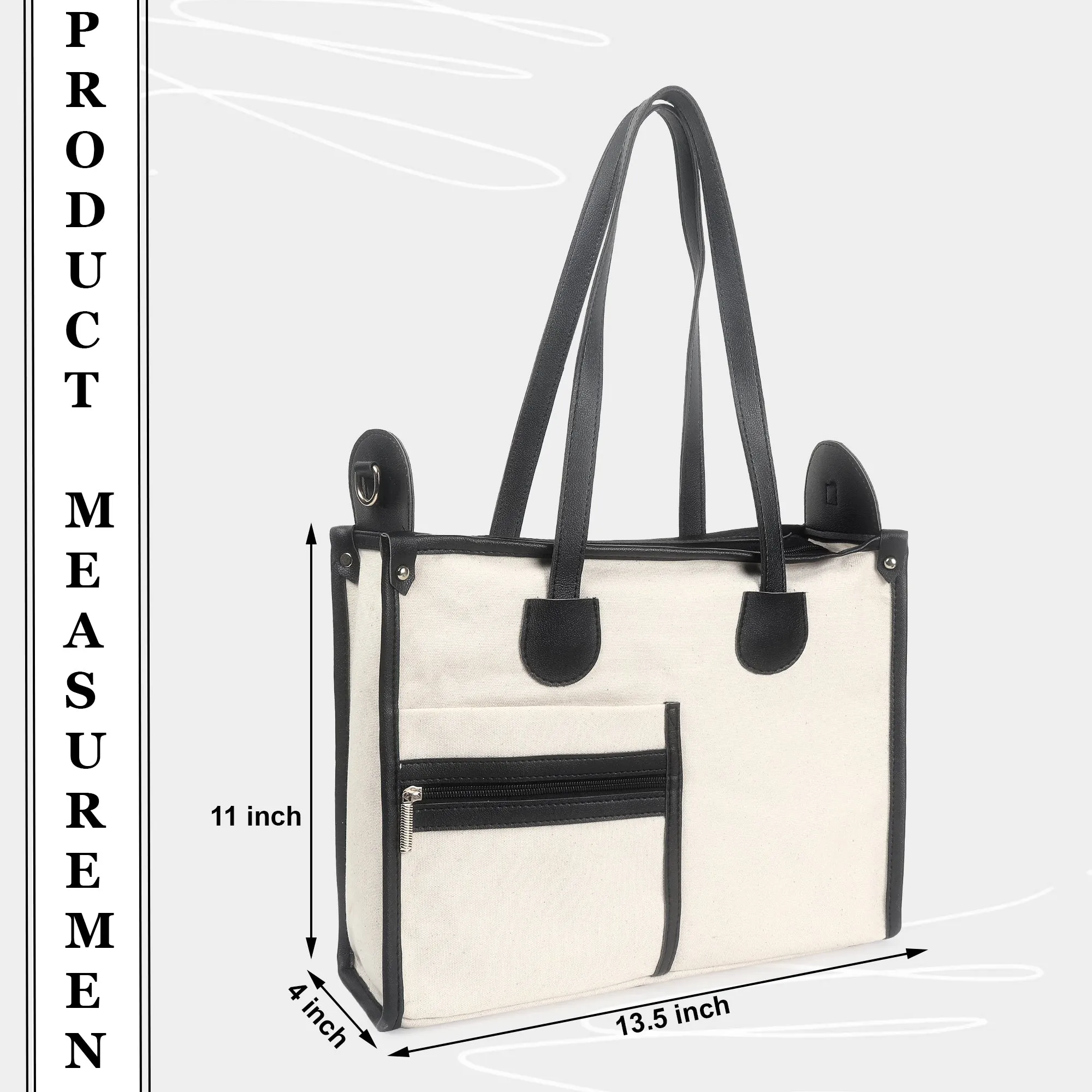 Off White-Black Canvas Handbag For Women