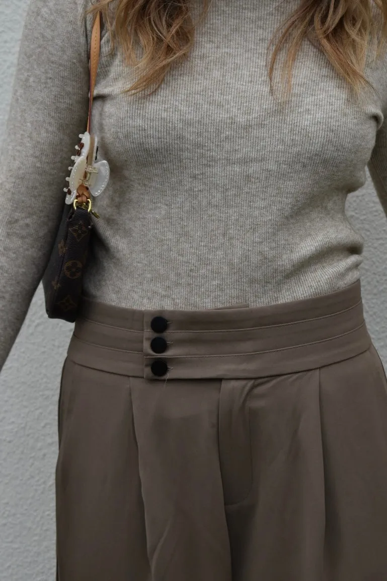 Pantalon high waist met details - Taupe