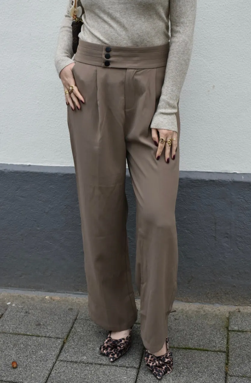 Pantalon high waist met details - Taupe