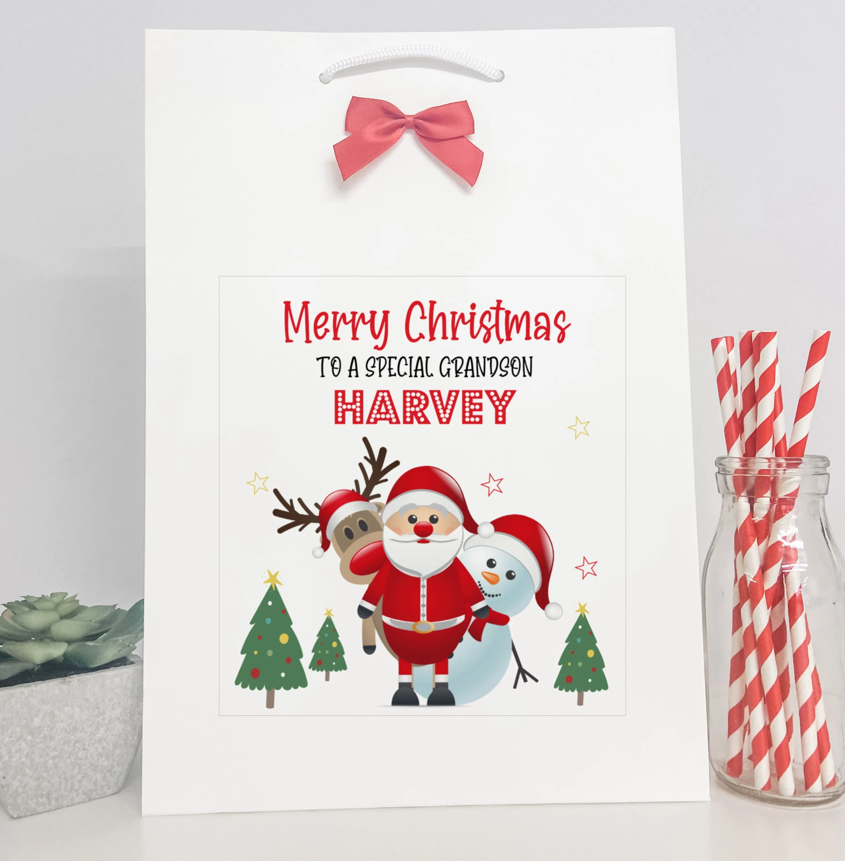 Personalised Christmas Gift Bag Santa Snowman Reindeer