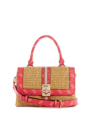 Pink Multi Logo Kasinta Raffia Satchel Bag