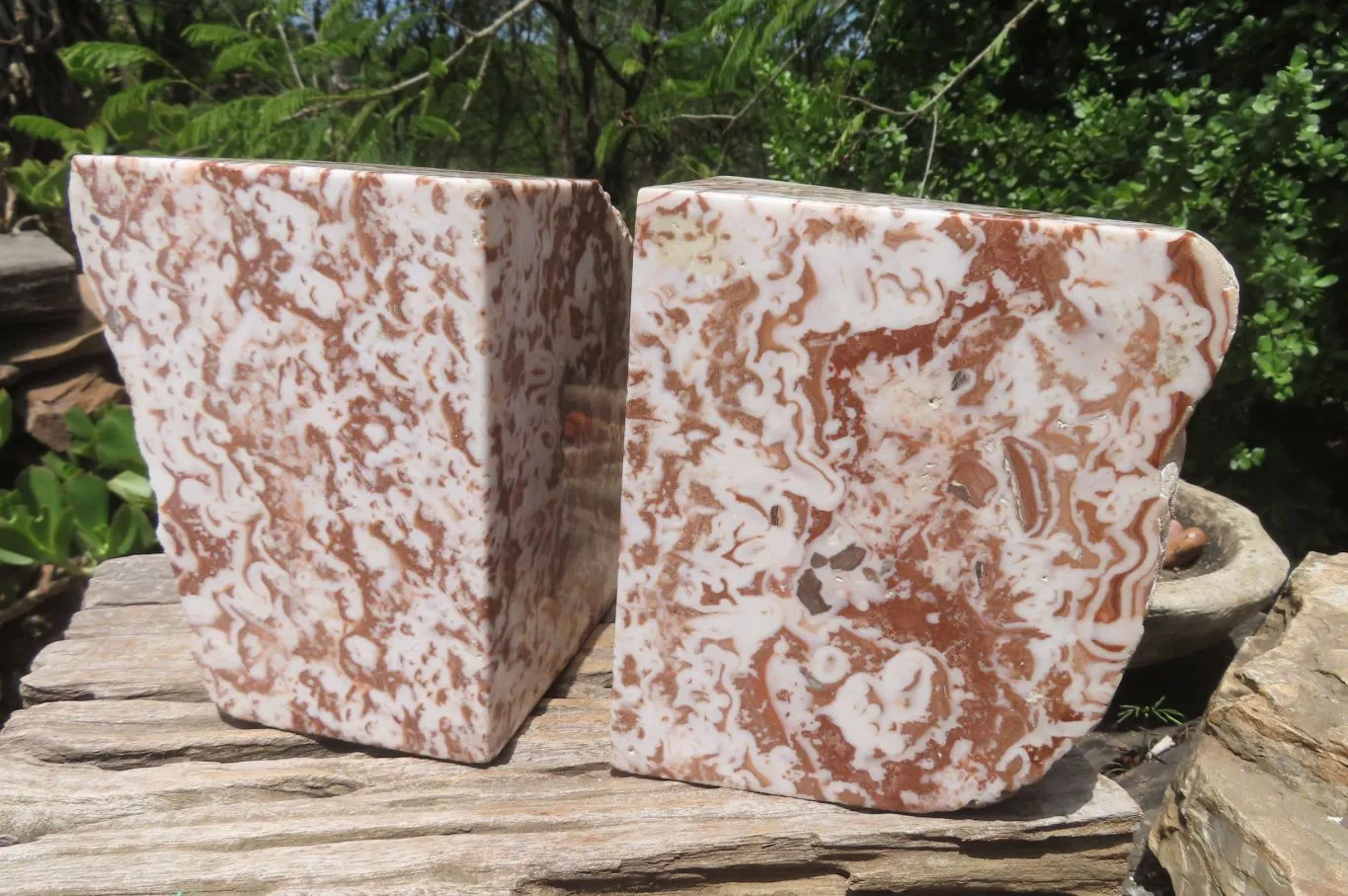 Polished Chocolate Swirl Aragonite Bookends x 2 From Namibia