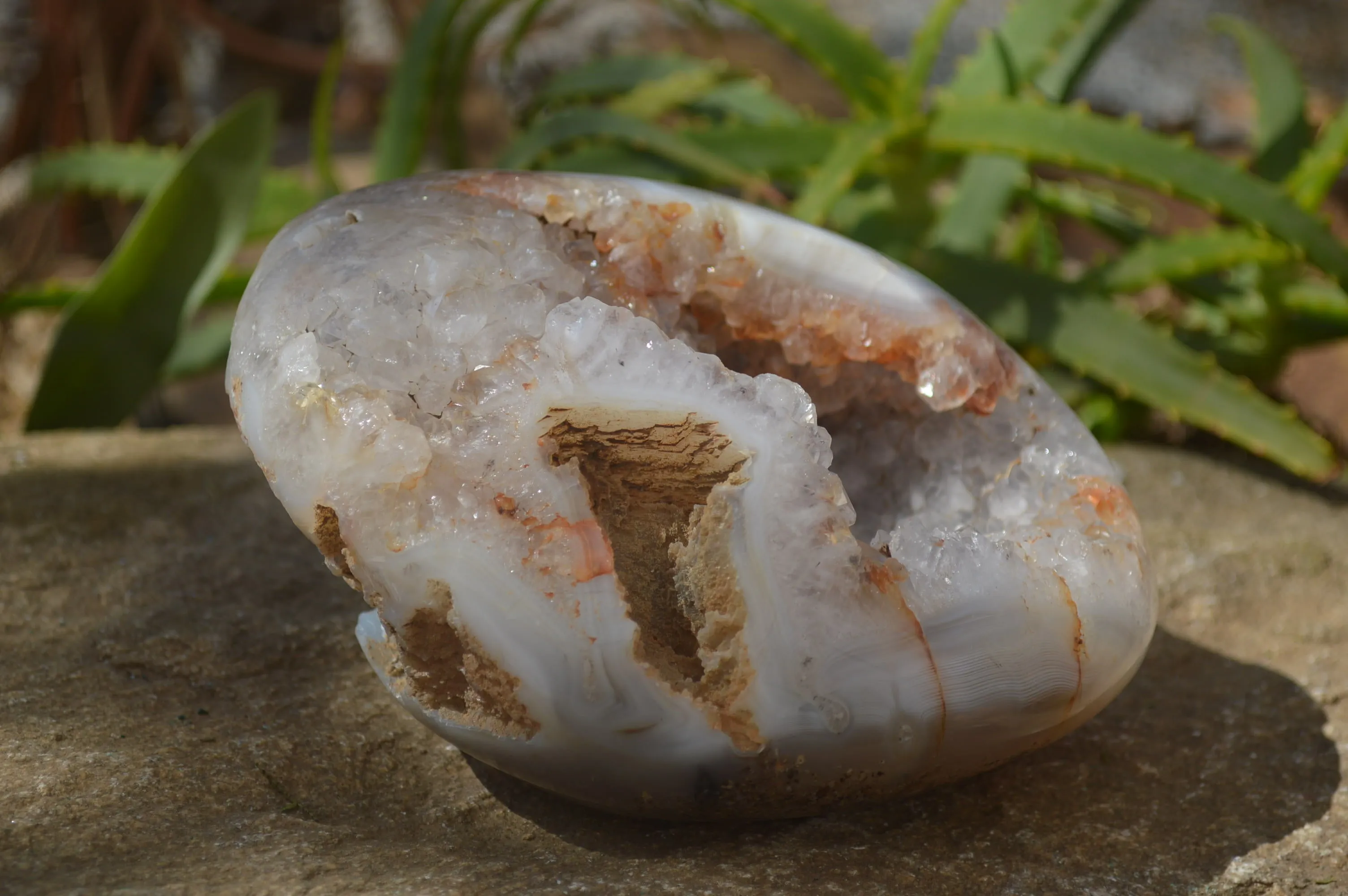 Polished Crystal Centred Banded Agate Geode  x 1 From Madagascar