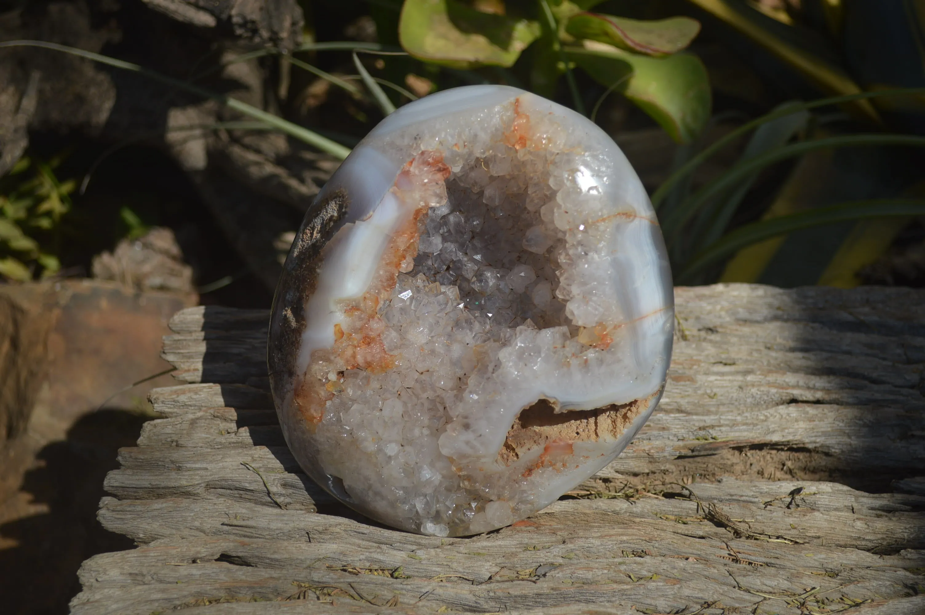 Polished Crystal Centred Banded Agate Geode  x 1 From Madagascar