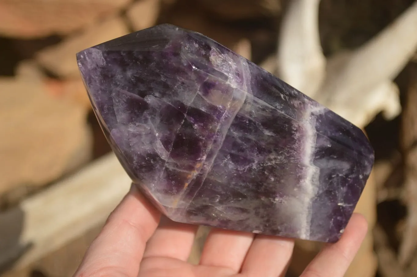 Polished  Dark Chevron Amethyst Point x 1 From Zambia