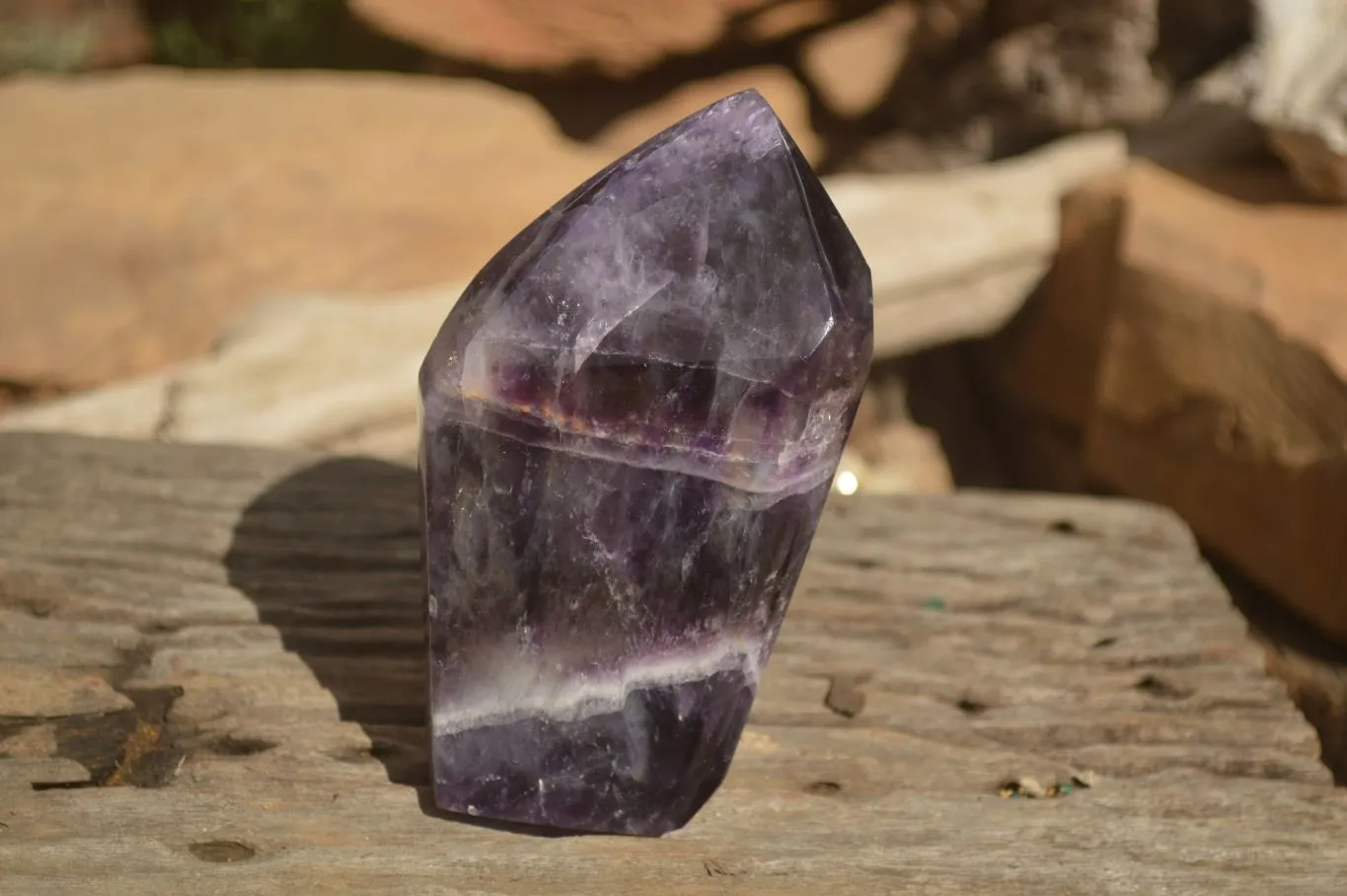 Polished  Dark Chevron Amethyst Point x 1 From Zambia