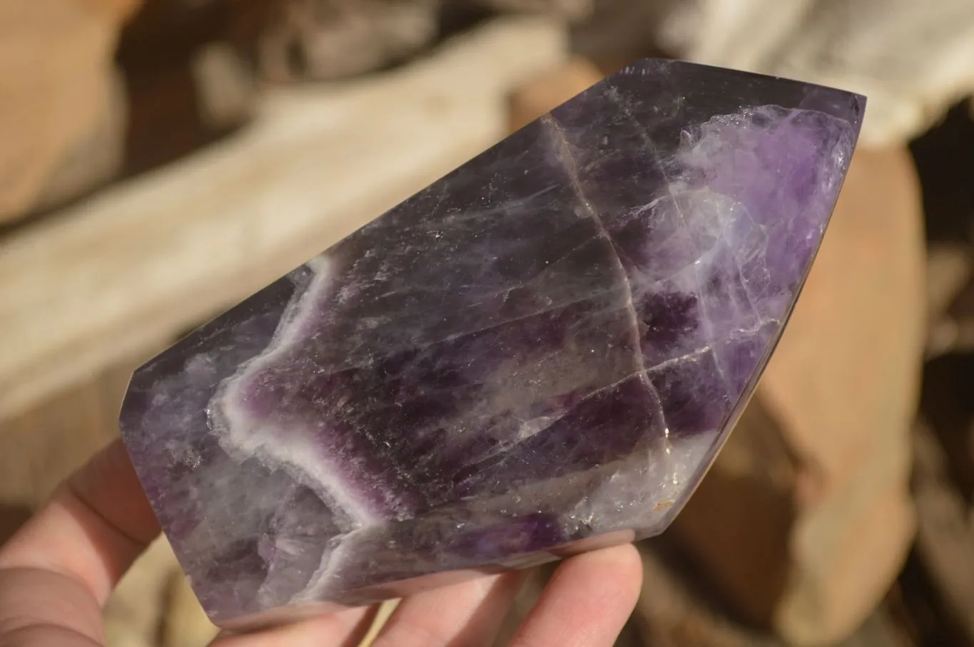 Polished  Dark Chevron Amethyst Point x 1 From Zambia