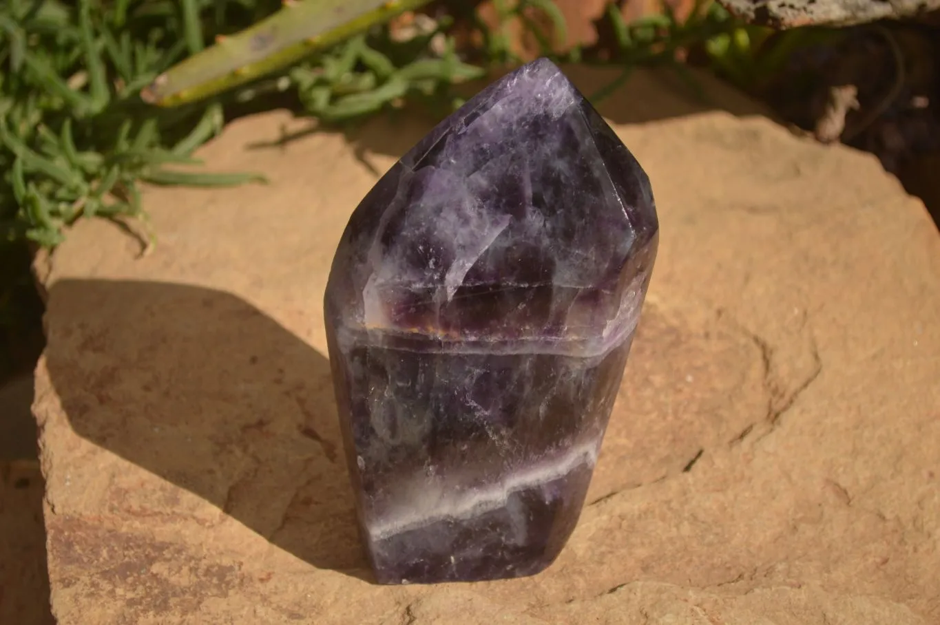 Polished  Dark Chevron Amethyst Point x 1 From Zambia