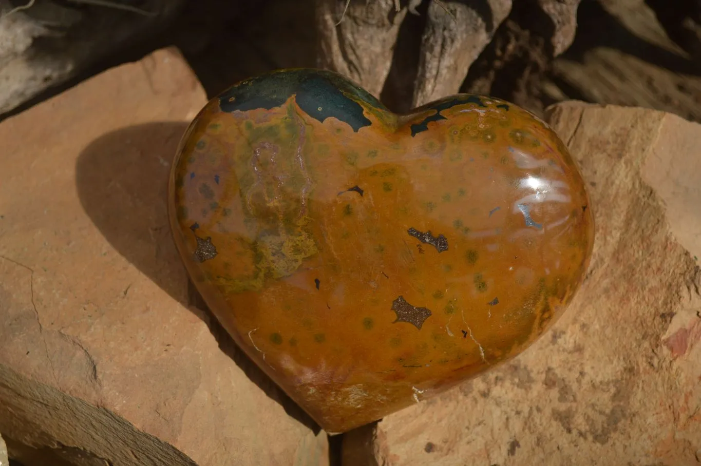 Polished Extra Large Ocean Jasper Heart  x 1 From Madagascar