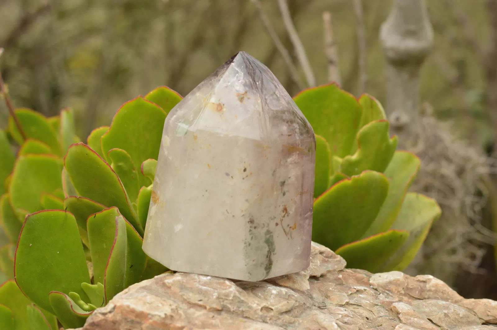 Polished Gorgeous Smokey Window Amethyst Crystal With Green Chlorite x 1 From Ankazobe, Madagascar