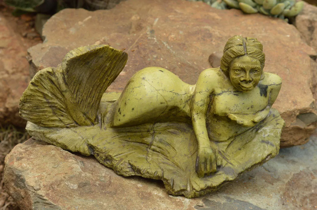 Polished Leopard Stone Mermaid Carving x 1 From Zimbabwe