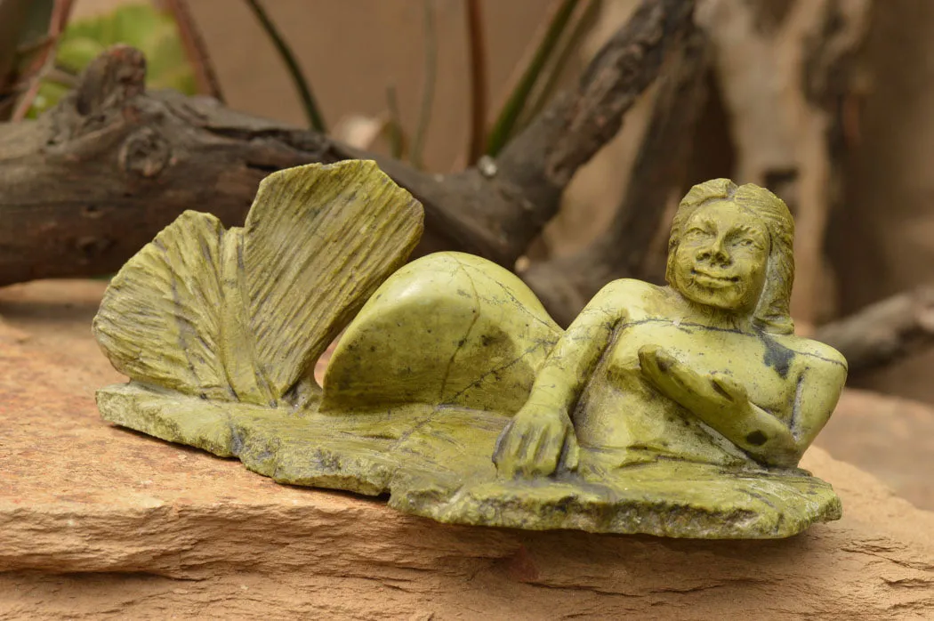 Polished Leopard Stone Mermaid Carving x 1 From Zimbabwe