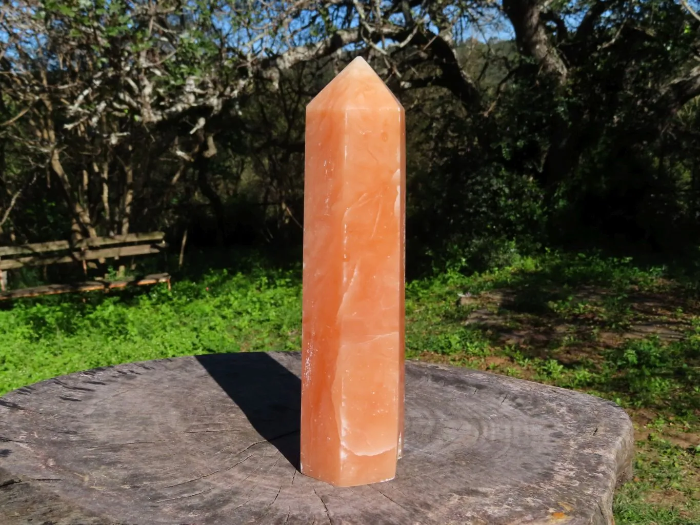 Polished Orange Twist Calcite Crystal Tower with Natural Crystalline Vug at Bottom x 1 From Maevantanana, Madagascar