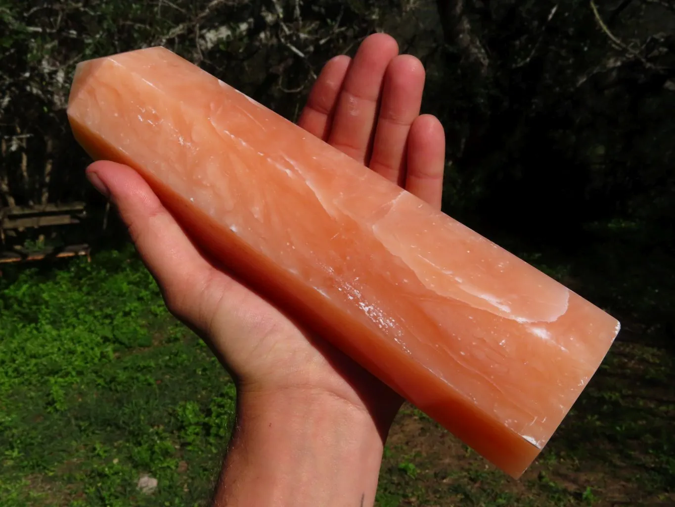 Polished Orange Twist Calcite Crystal Tower with Natural Crystalline Vug at Bottom x 1 From Maevantanana, Madagascar