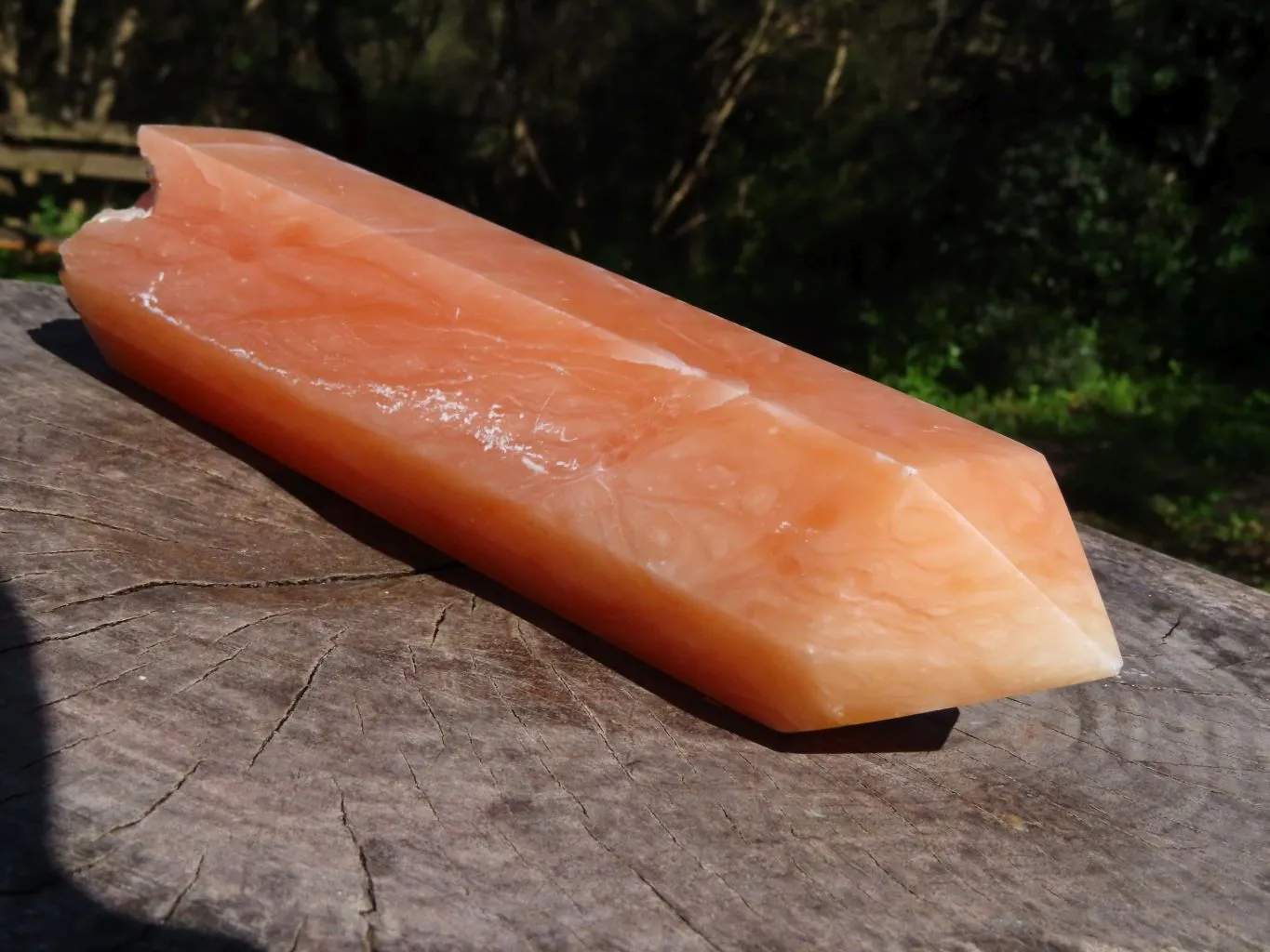 Polished Orange Twist Calcite Crystal Tower with Natural Crystalline Vug at Bottom x 1 From Maevantanana, Madagascar