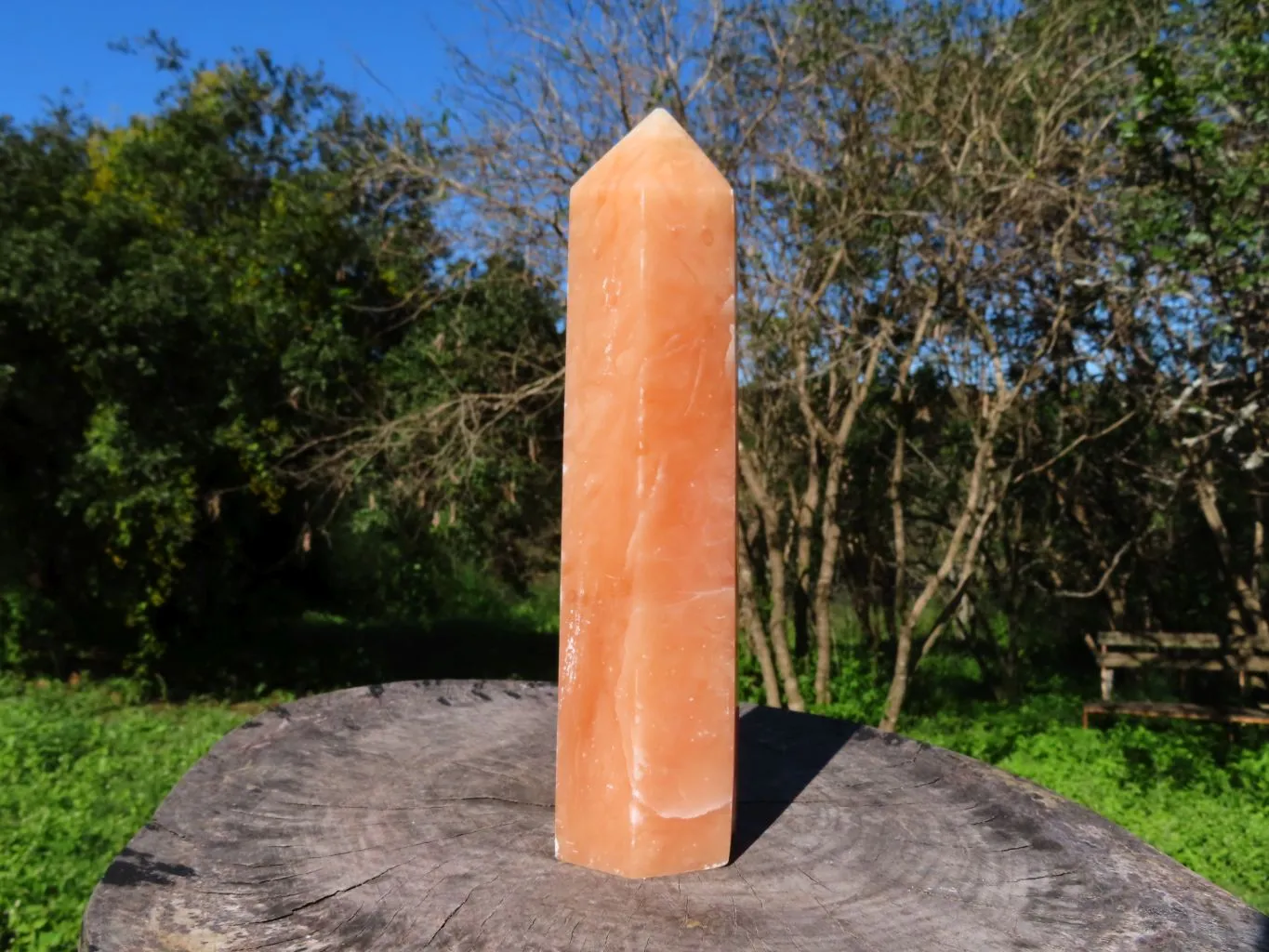 Polished Orange Twist Calcite Crystal Tower with Natural Crystalline Vug at Bottom x 1 From Maevantanana, Madagascar