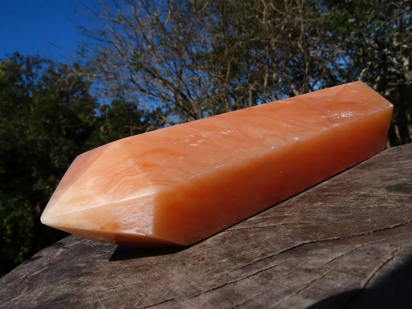 Polished Orange Twist Calcite Crystal Tower with Natural Crystalline Vug at Bottom x 1 From Maevantanana, Madagascar